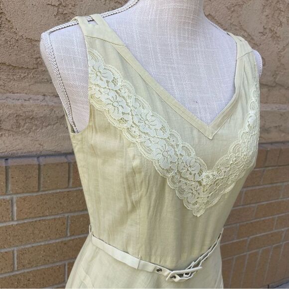Adrianna Papell Yellow Sleeveless Cotton Lace Detail Fit Flare Midi Dress (Sz 6) - Picture 5 of 8